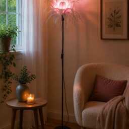 Floor Lamp With Blue & White Flower Lampshade in Resin, Hand-Made Hand-Painted - thumbnail 3