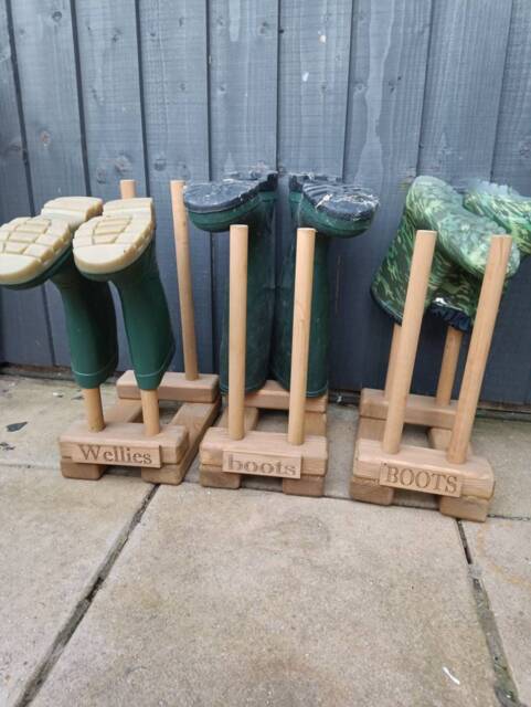 Oak Waxed Personalised Welly Wellington Boot Wooden Stand Storage Wellies Rack Outdoor Shoes Organiser Porch Entryway Cabinet Holder - image 1