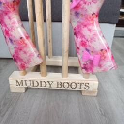 Oak Waxed Personalised Welly Wellington Boot Wooden Stand Storage Wellies Rack Outdoor Shoes Organiser Porch Entryway Cabinet Holder - thumbnail 2