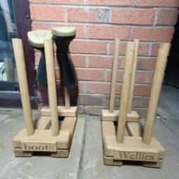 Oak Waxed Personalised Welly Wellington Boot Wooden Stand Storage Wellies Rack Outdoor Shoes Organiser Porch Entryway Cabinet Holder - thumbnail 4