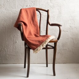 Fringe Linen Throw Blanket, Brush Blankets, Burnt Orange Throws, Natural Bedroom Decor - thumbnail 2