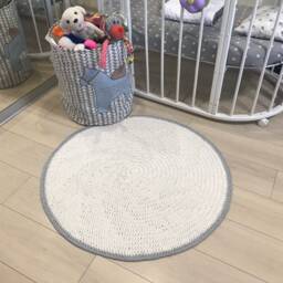 Beige Circle Rug, Crochet Round Small Area Living Room Bedroom Carpet, Nursery Bedside Rug - thumbnail 2