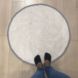 Beige Circle Rug, Crochet Round Small Area Living Room Bedroom Carpet, Nursery Bedside Rug - thumbnail 3