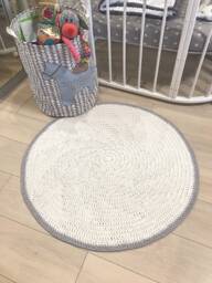 Beige Circle Rug, Crochet Round Small Area Living Room Bedroom Carpet, Nursery Bedside Rug - thumbnail 1