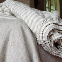 Natural Striped Linen Fitted Sheets - Deep Pocket Fitted Sheets From Soft Twin Full Queen King Cal Custom - thumbnail 3