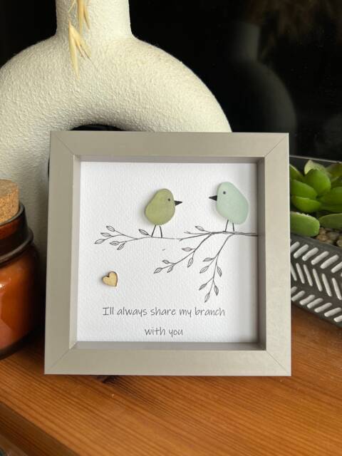 Best Friends/Couple Birds Personalised Sea Glass Art. I Will Always Share My Branch With You Present, Valentines Gift, Seaside Gift - image 1