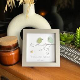 Best Friends/Couple Birds Personalised Sea Glass Art. I Will Always Share My Branch With You Present, Valentines Gift, Seaside Gift - thumbnail 3