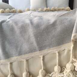 Super Tassel Blanket, Light Gray Cotton Throw With Braided Tassels Loomed By Hand For Eclectic Bohemian & Berber Decoration - thumbnail 3