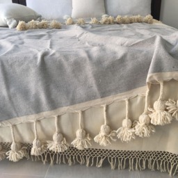 Super Tassel Blanket, Light Gray Cotton Throw With Braided Tassels Loomed By Hand For Eclectic Bohemian & Berber Decoration - thumbnail 2