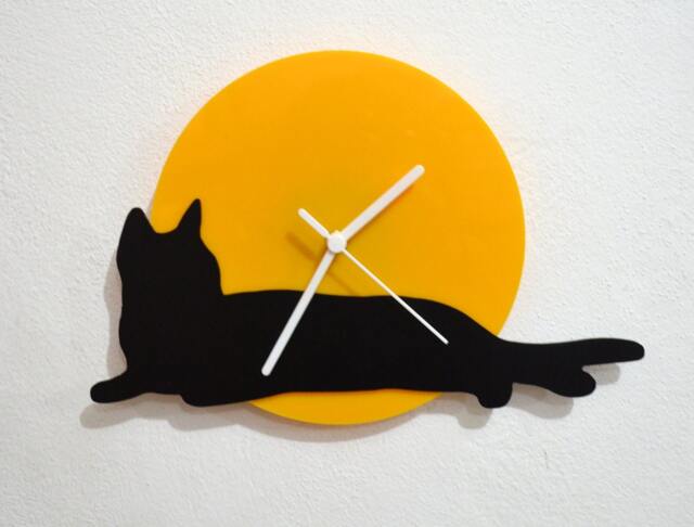 Cat Lying - Black & Yellow Silhouette Wall Clock - image 1
