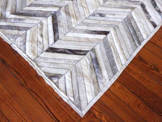 Herringbone Patchwork Cowhide Rug White, Cream, & Gray - image 1