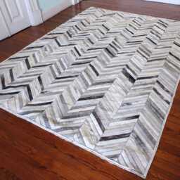 Herringbone Patchwork Cowhide Rug White, Cream, & Gray - thumbnail 3