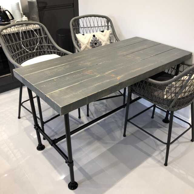 Chunky Breakfast Bar Table Industrial Tube Legs, Thick Rustic 65mm Timber, 78cm Depth Top, High Bar, Island, Work Station, Prep Table - image 1