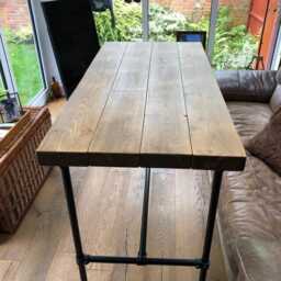 Chunky Breakfast Bar Table Industrial Tube Legs, Thick Rustic 65mm Timber, 78cm Depth Top, High Bar, Island, Work Station, Prep Table - thumbnail 3