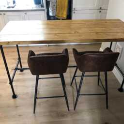 Chunky Breakfast Bar Table Industrial Tube Legs, Thick Rustic 65mm Timber, 78cm Depth Top, High Bar, Island, Work Station, Prep Table - thumbnail 4