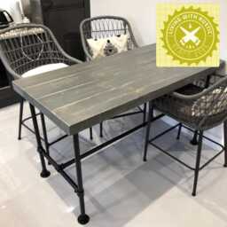 Chunky Breakfast Bar Table Industrial Tube Legs, Thick Rustic 65mm Timber, 78cm Depth Top, High Bar, Island, Work Station, Prep Table - thumbnail 2