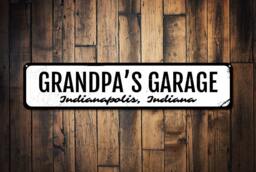 Grandpa Garage Sign, Gift For Mechanic, Custom Decor, Father's Day Gift, Metal Location Wall Art - thumbnail 1