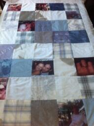 Personalized Photo Blanket Keepsake Gift Ideas. Memory Picture Blanket. Custom For Kids Throw Quilt. Blue & Grey Colors - thumbnail 2