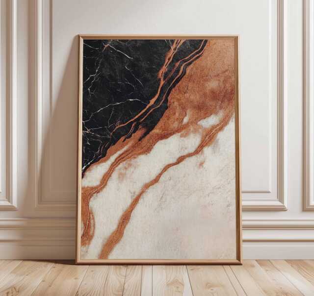 Abstract Marble Wall Art, Black & Copper Poster Print, Modern Minimalist Stone Texture Decor, Unframed Contemporary Art - image 1