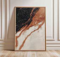 Abstract Marble Wall Art, Black & Copper Poster Print, Modern Minimalist Stone Texture Decor, Unframed Contemporary Art - thumbnail 1