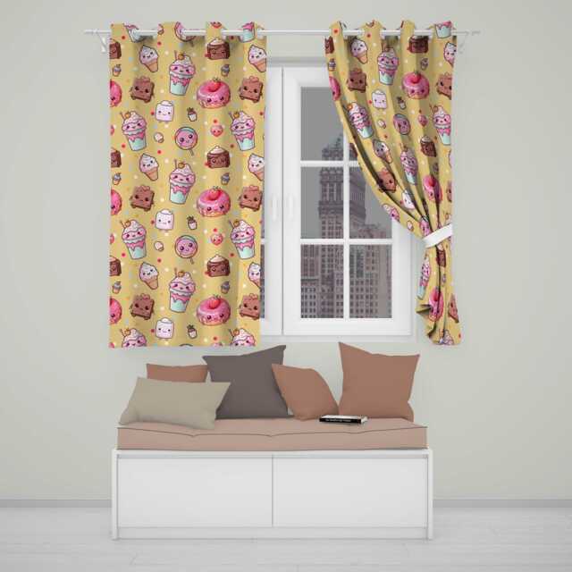 Dessert Cake Cupcake Donut Candy Sweet Treat Seamless Pattern Yellow Background Readymade Eyelet Ring Top Thermal 100% Blackout Curtains - image 1
