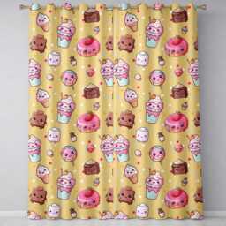 Dessert Cake Cupcake Donut Candy Sweet Treat Seamless Pattern Yellow Background Readymade Eyelet Ring Top Thermal 100% Blackout Curtains - thumbnail 2