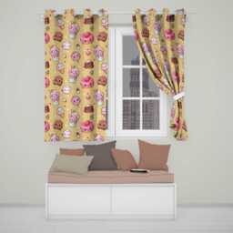 Dessert Cake Cupcake Donut Candy Sweet Treat Seamless Pattern Yellow Background Readymade Eyelet Ring Top Thermal 100% Blackout Curtains - thumbnail 1
