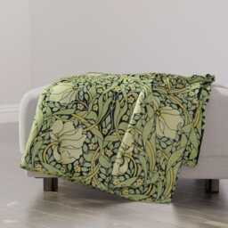 Victorian Floral Throw Blanket - Vintage Style Morris Inspired Damask Pimpernel Flowers Sage By Peacoquettedesigns