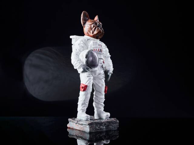 Bulldog Astronaut Sculpture White Spaceman Dog Figurine, Home Office Bookshelf & Credenza Statue Decor - image 1