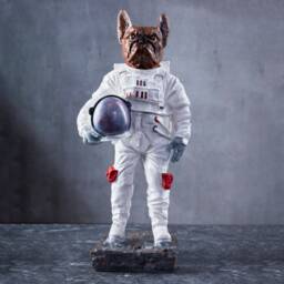 Bulldog Astronaut Sculpture White Spaceman Dog Figurine, Home Office Bookshelf & Credenza Statue Decor - thumbnail 2