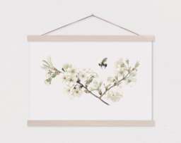 Hanger Frames - Bee Blossom Design Printed On Canvas With Wood Poster Hanger - Gift For Her - Floral Wall Decor-Canvas Print Art - thumbnail 1