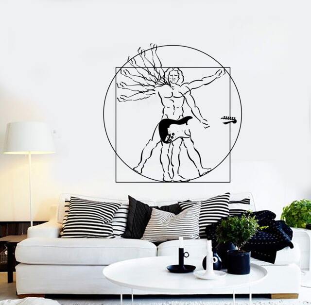 Wall Vinyl Music Da Vinci Vitruvian Man Guitar Guaranteed Quality Decal Mural Art 1558Dz - image 1