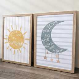 Boho Nursery Wall Prints, Moon & Sun Prints For Baby's Room, Gender Neutral Framed Kids Bedroom Decor, Playroom Posters - thumbnail 3