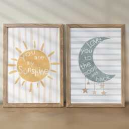 Boho Nursery Wall Prints, Moon & Sun Prints For Baby's Room, Gender Neutral Framed Kids Bedroom Decor, Playroom Posters - thumbnail 1