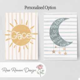 Boho Nursery Wall Prints, Moon & Sun Prints For Baby's Room, Gender Neutral Framed Kids Bedroom Decor, Playroom Posters - thumbnail 2