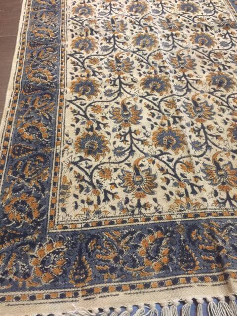 Handmade Cotton Area Rug Boho Block Print Kalamkari Rug - 150 X 90 cms - image 1