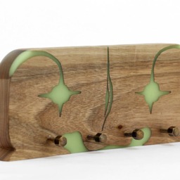 Walnut Wood Key Holder Glowing Resin Wall Decor - thumbnail 2
