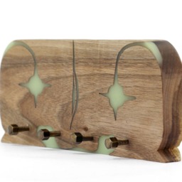 Walnut Wood Key Holder Glowing Resin Wall Decor - thumbnail 3