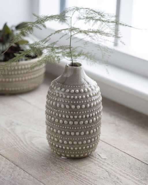 Bottle Vase - Ceramic Stone Grey Glazed Bobble Tall Bud Stem Decorative Home Decor Stoneware Pot Large - image 1