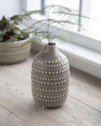 Bottle Vase - Ceramic Stone Grey Glazed Bobble Tall Bud Stem Decorative Home Decor Stoneware Pot Large