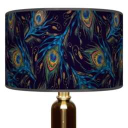 Peacock Feather Lampshade - Navy Blue Drum Pendant Light Handmade Ceiling Shade For Boho Or Glam Home Decor - thumbnail 2