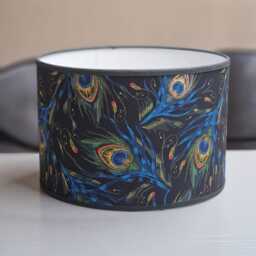 Peacock Feather Lampshade - Navy Blue Drum Pendant Light Handmade Ceiling Shade For Boho Or Glam Home Decor - thumbnail 2