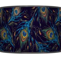 Peacock Feather Lampshade - Navy Blue Drum Pendant Light Handmade Ceiling Shade For Boho Or Glam Home Decor - thumbnail 3