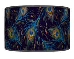 Peacock Feather Lampshade - Navy Blue Drum Pendant Light Handmade Ceiling Shade For Boho Or Glam Home Decor - thumbnail 1