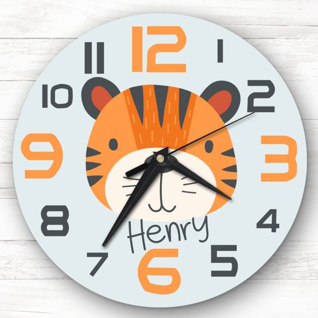 Kids Room Cute Tiger Face Custom Gift Personalised Clock - image 1
