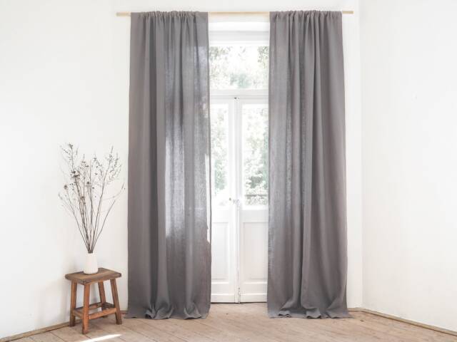 True Gray Rod Pocket Heavy Linen - 280 G/M2 Curtain Panel Made Of Stonewashed/1 Pcs - image 1