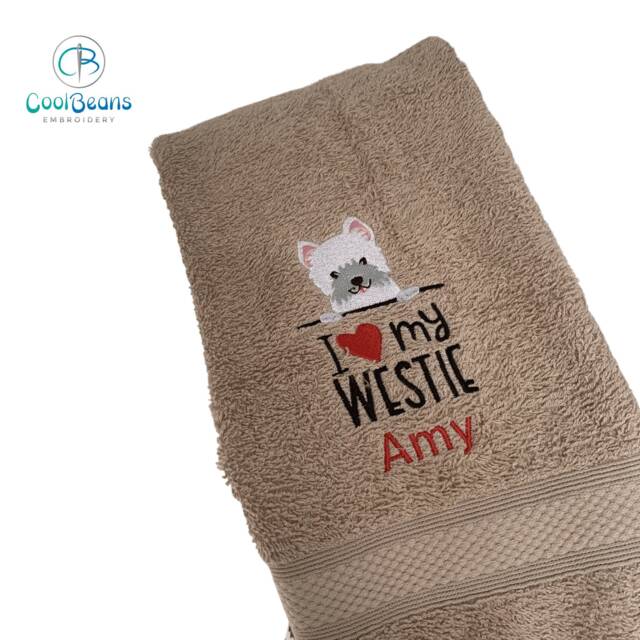 Westie Dog Towel - Personalised Face Cloth/Hand Bath Embroidered West Highland Terrier - image 1