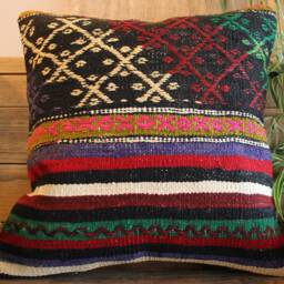 40cm - 16Inch Boho Kilim Cushion Cover Handwoven - Strong Colours Dark Moody Tones - thumbnail 2