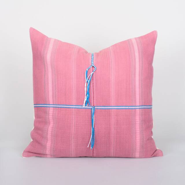 Woven Karen Hill Tribe Cushion Cover - Pink Cotton Tassel Pillow, 20 - image 1