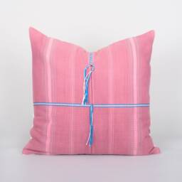Woven Karen Hill Tribe Cushion Cover - Pink Cotton Tassel Pillow, 20 - thumbnail 1